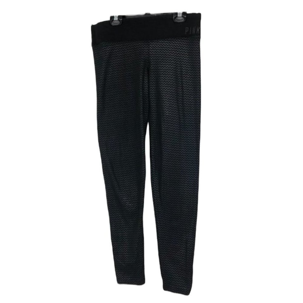 PINK Victoriaโs Secret black silver chevron print leggings size small